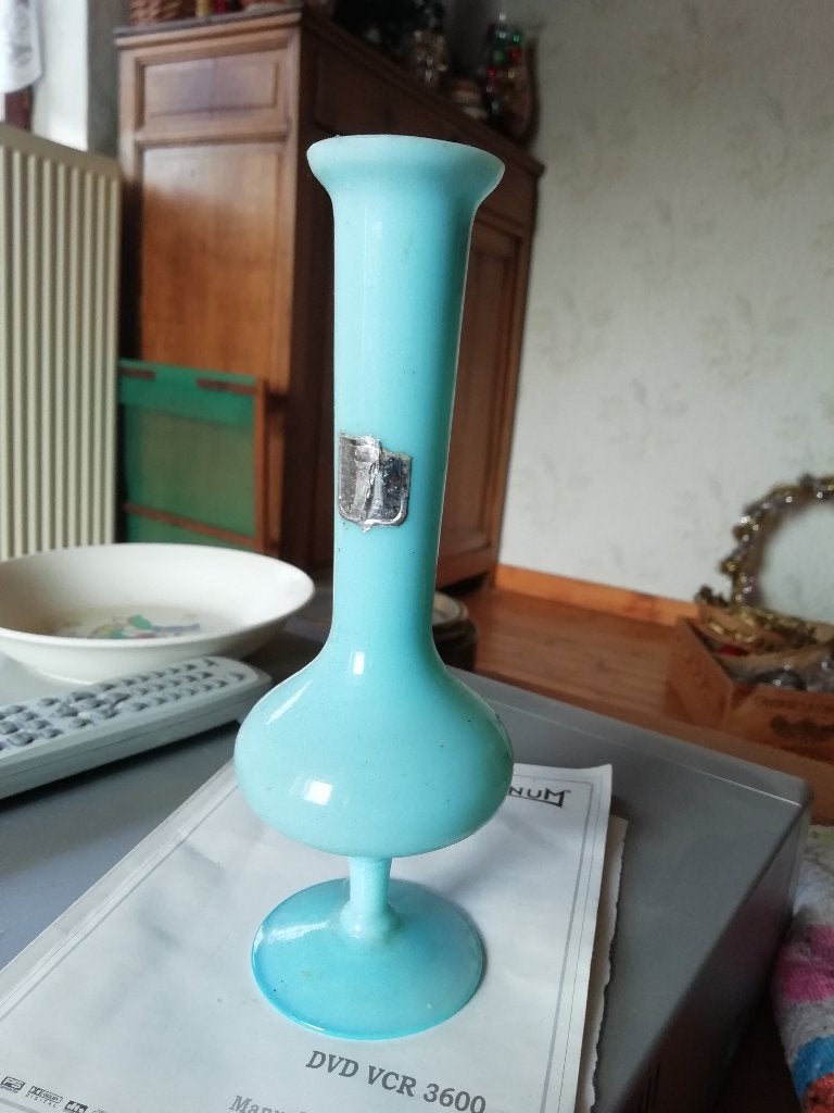 Vase en opaline bleu turquoise en parfait état ., Antiquités & Art, Enlèvement