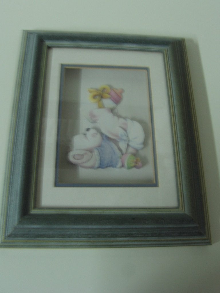 Grijs/groene kader met prent voor babykamer.   NIEUW, Enlèvement, Neuf, Bois, Gris