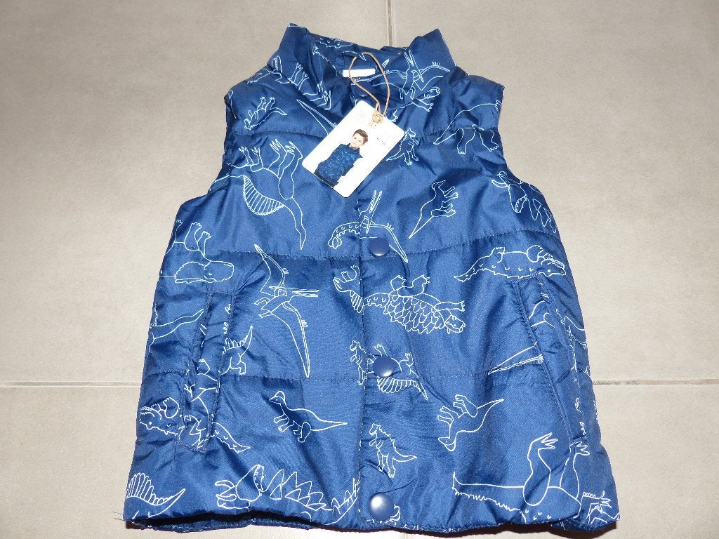 Blauwe bodywarmer dino - jongen - maat 98/104, Kinderen en Baby's, Kinderkleding | Maat 98, Ophalen of Verzenden, Zo goed als nieuw