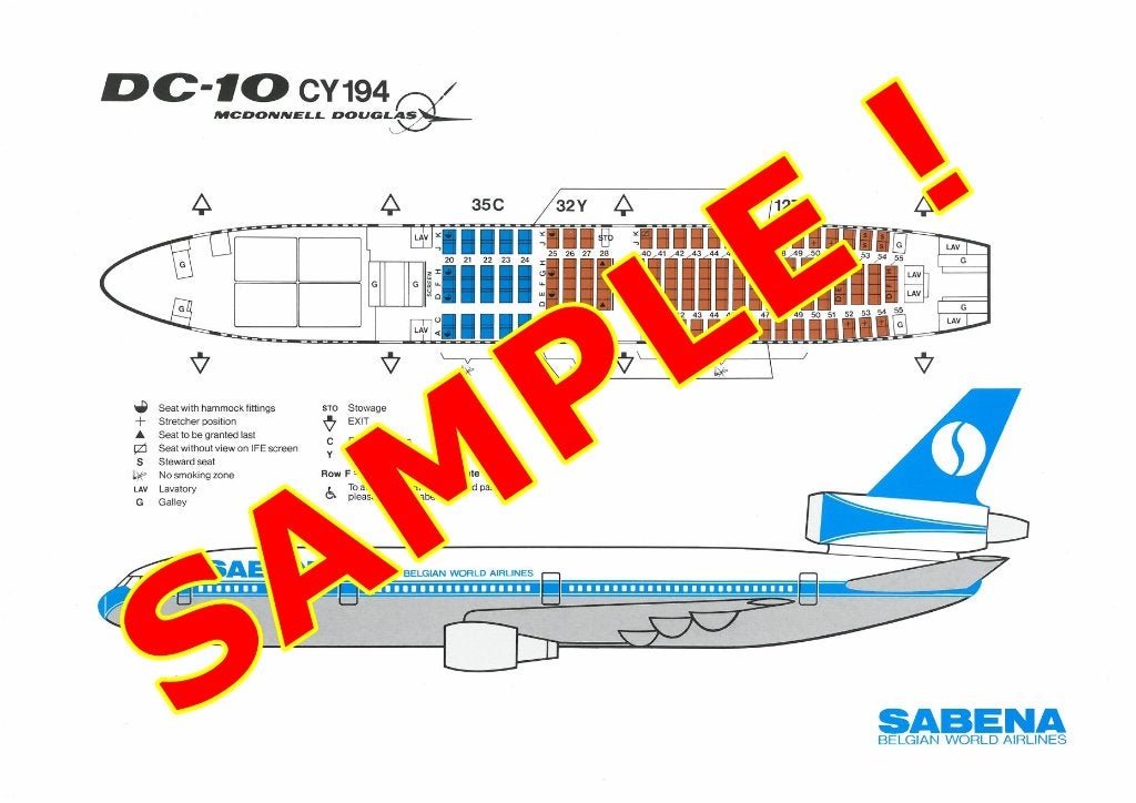 Carte siège avio Sabena Poster McDonnell Douglas DC-10 CY194, Collections, Souvenirs Sabena, Neuf, Enlèvement ou Envoi