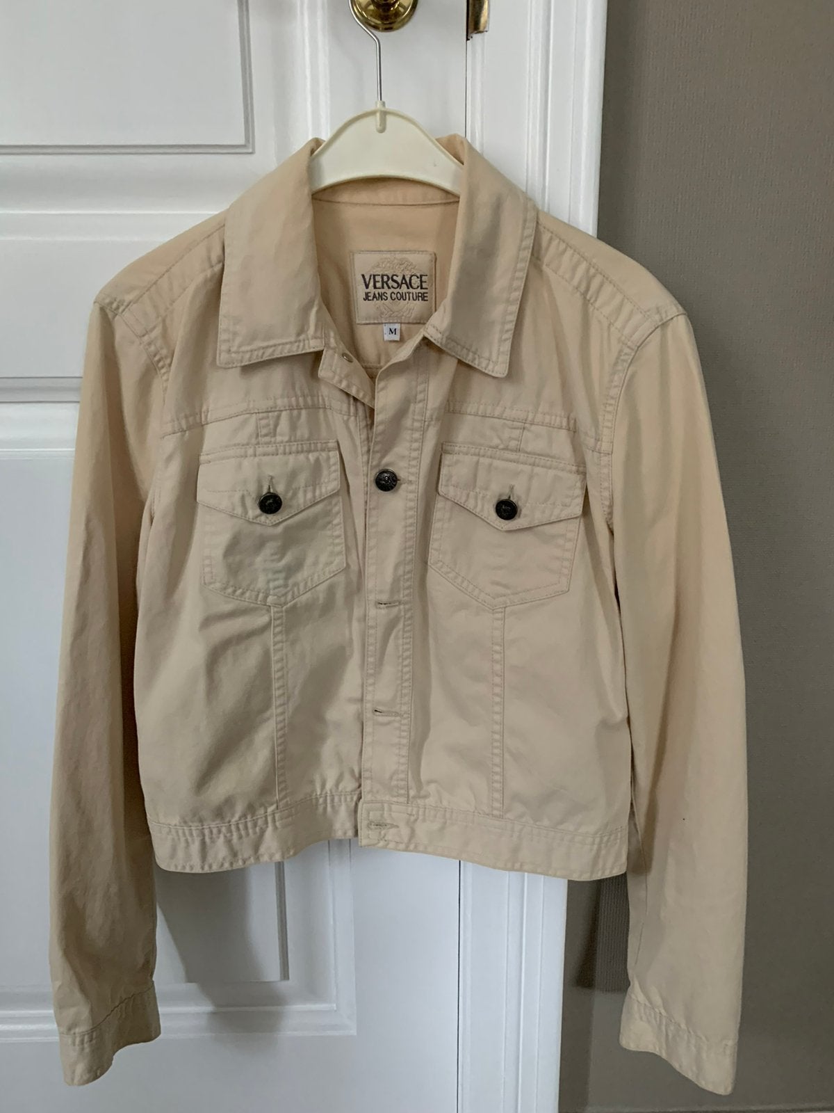 Jeans jasje Versace M beige katoen weinig gedragen, Ophalen of Verzenden, Zo goed als nieuw, Beige