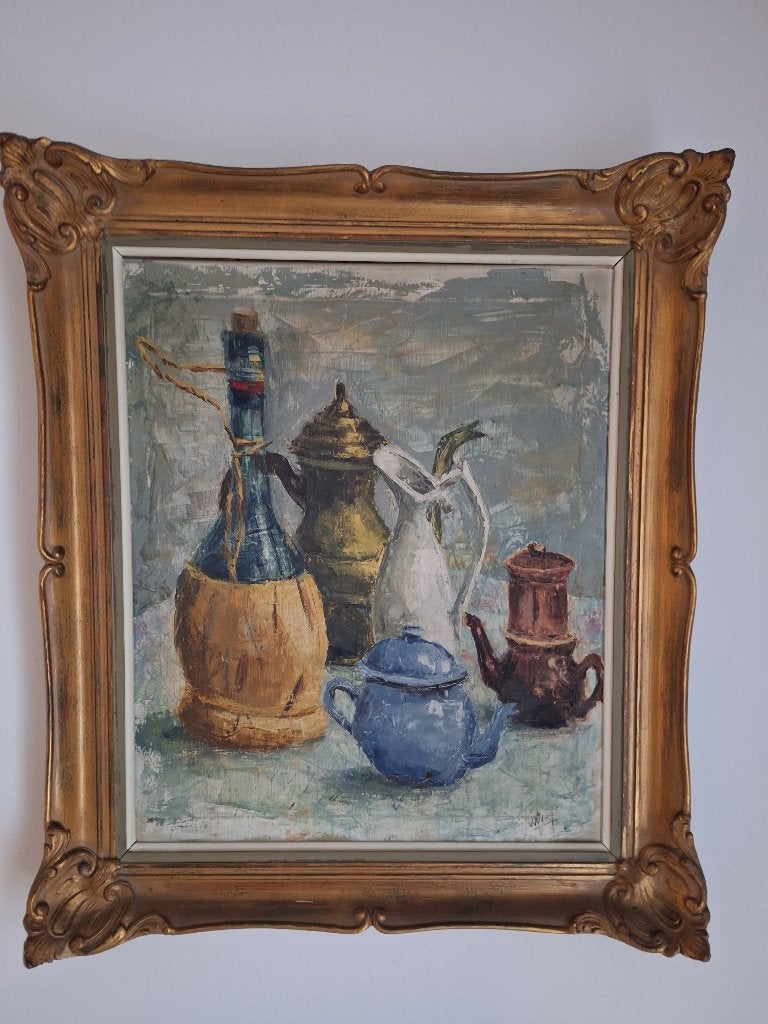 2 schilderijen met antiek lijst, Antiek en Kunst, Ophalen, Acrylverf, Doek, Bijzondere lijst