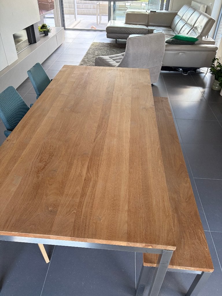 Table et banc essentiels en teck Ethnicraft, Maison & Meubles, Comme neuf, 100 à 150 cm, Enlèvement, Teck