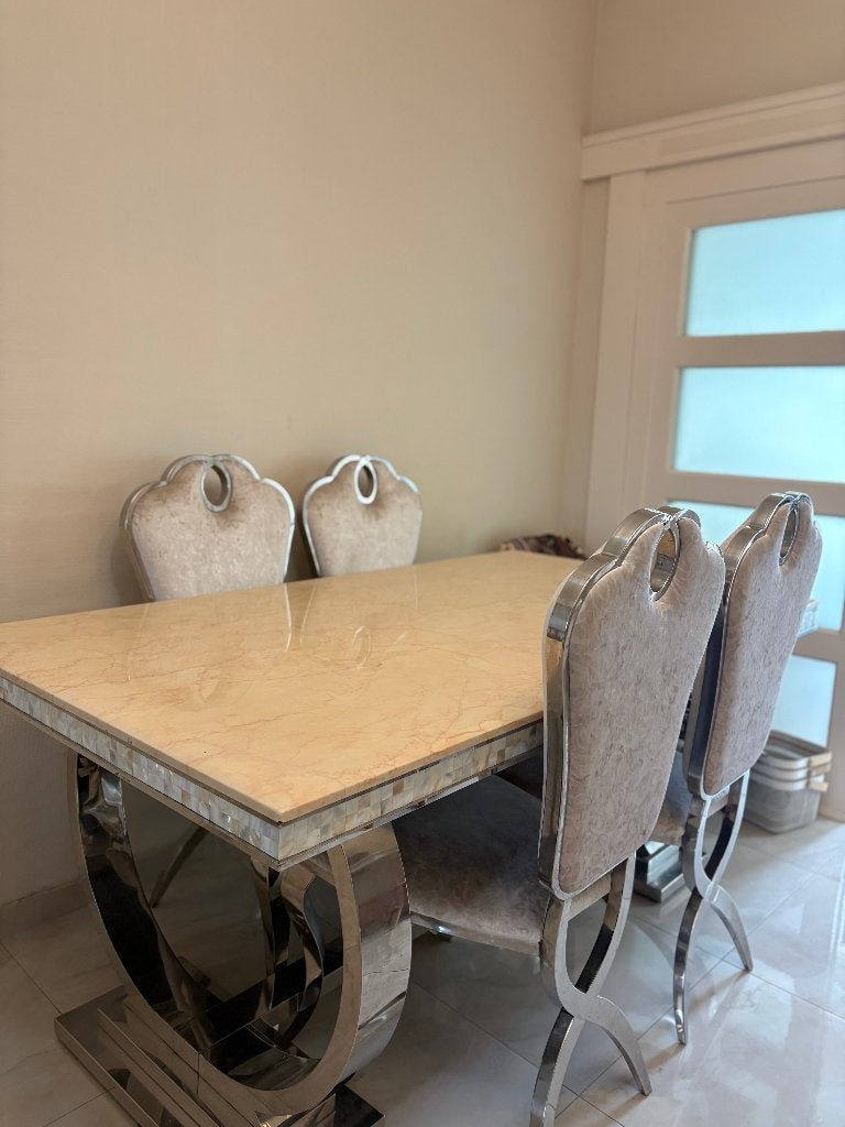 Grande table a manger avec 4 chaises, Quatre personnes, 150 à 200 cm, Métal, Comme neuf