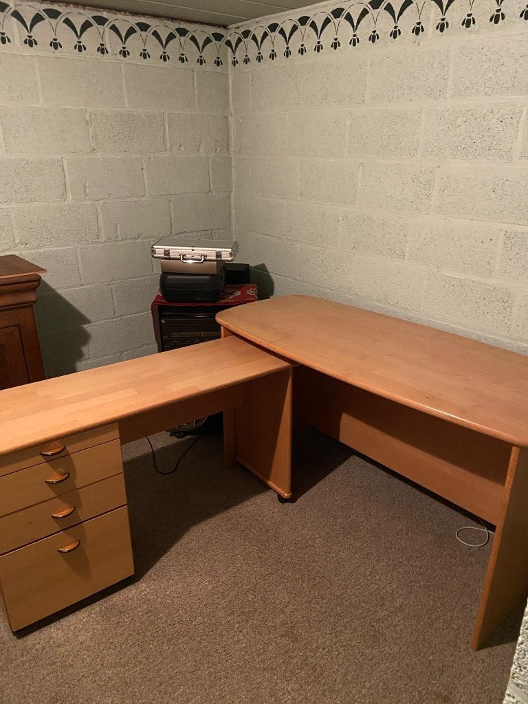 Tweedelige bureau, Démontable, Utilisé, Bois, Beige