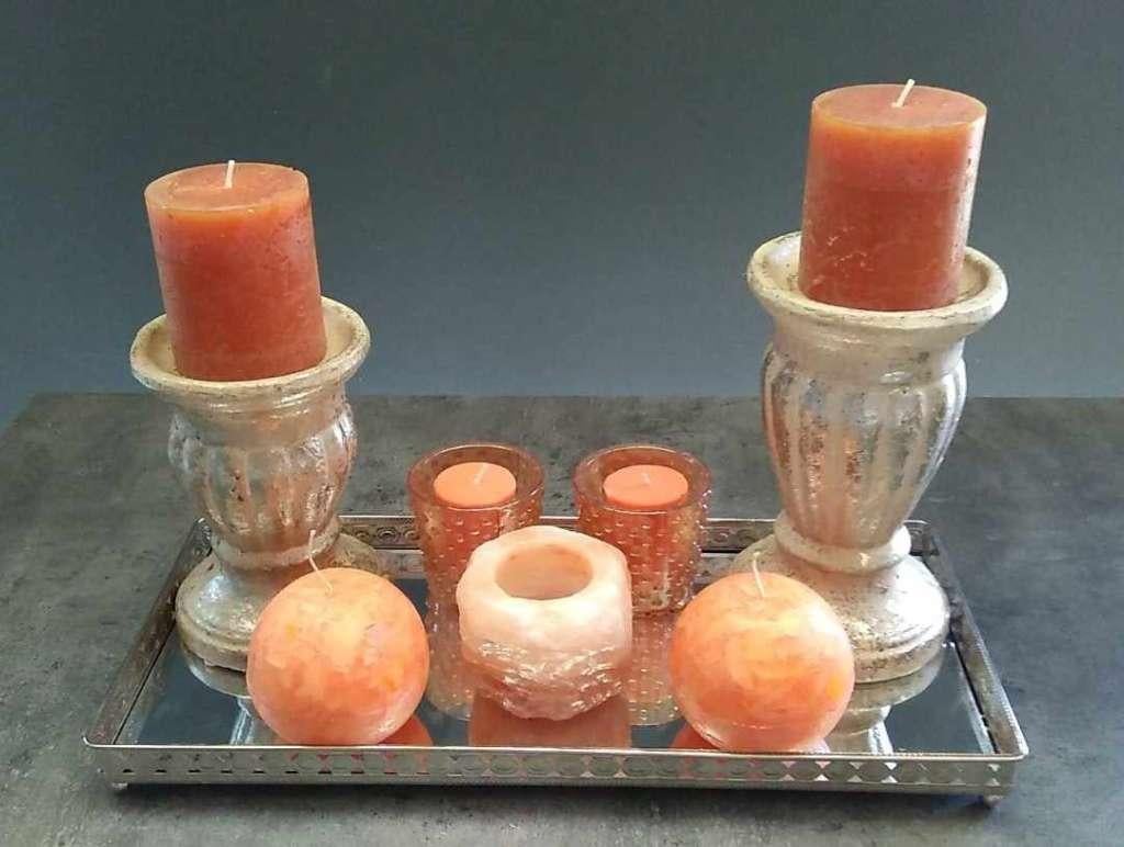 decoratie oranje met kaarsen op spiegel, Huis en Inrichting, Ophalen of Verzenden