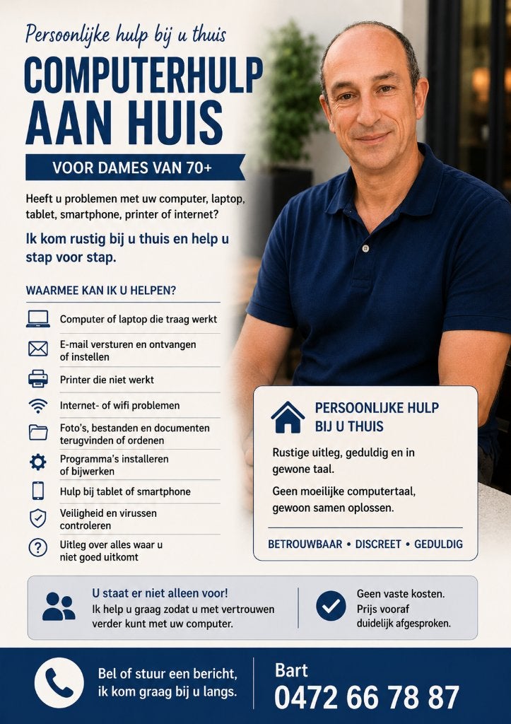 Computerhulp aan huis voor dames 70+, Komt aan huis