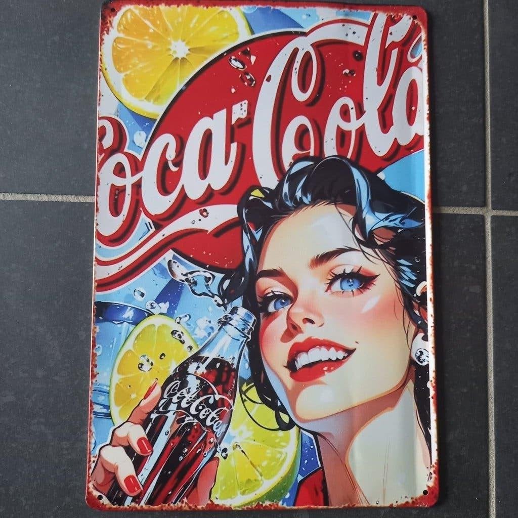 Retro Metalen Bord Coca-Cola, Huis en Inrichting, Metaal, 30 cm, Verzenden, 20 cm