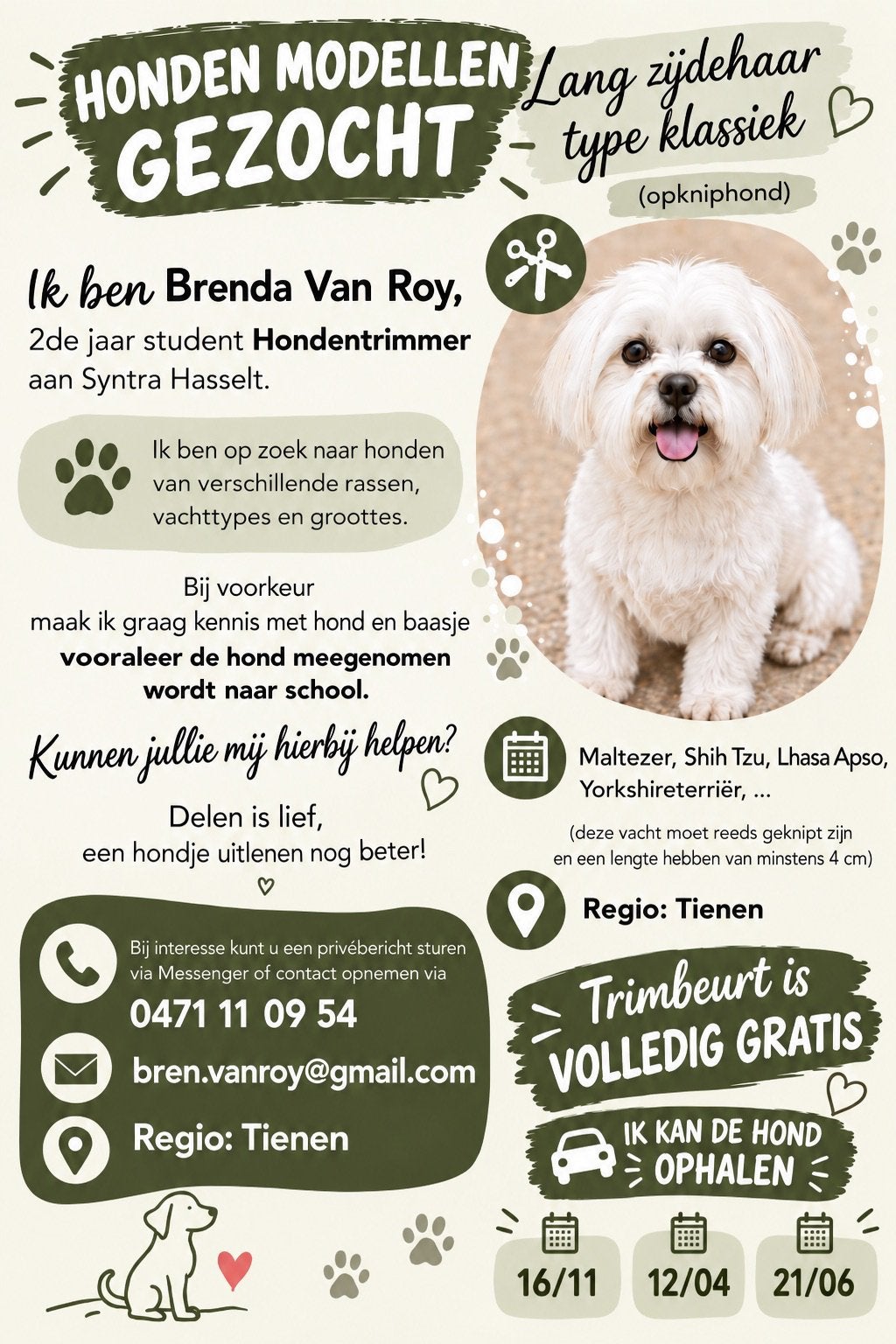 Gratis trimbeurt ! Modellen gezocht, Dieren en Toebehoren, Januari, Meerdere dieren