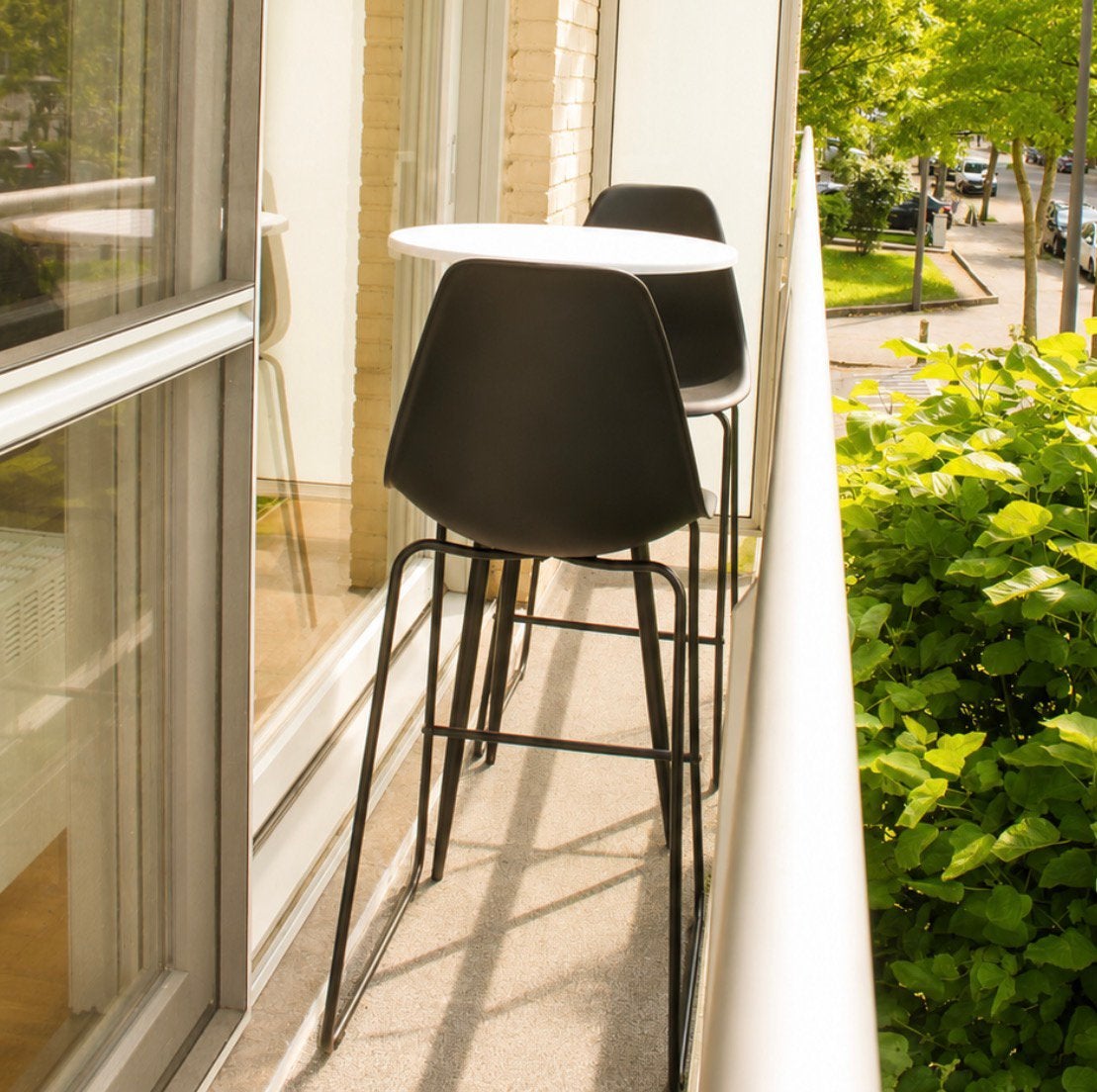 Tuinset hoge tafel + 2 stoelen wit/zwart, Ophalen, Zo goed als nieuw, Tuinset