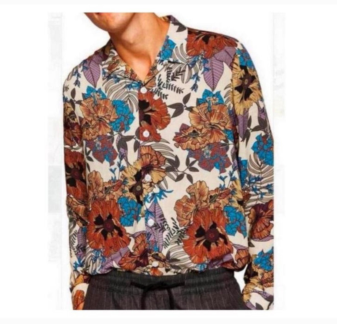 Topman blouse overhemd lang + bloemen bloem L mannen heren, Ophalen of Verzenden, Zo goed als nieuw, Meerkleurig, Halswijdte 41/42 (L)