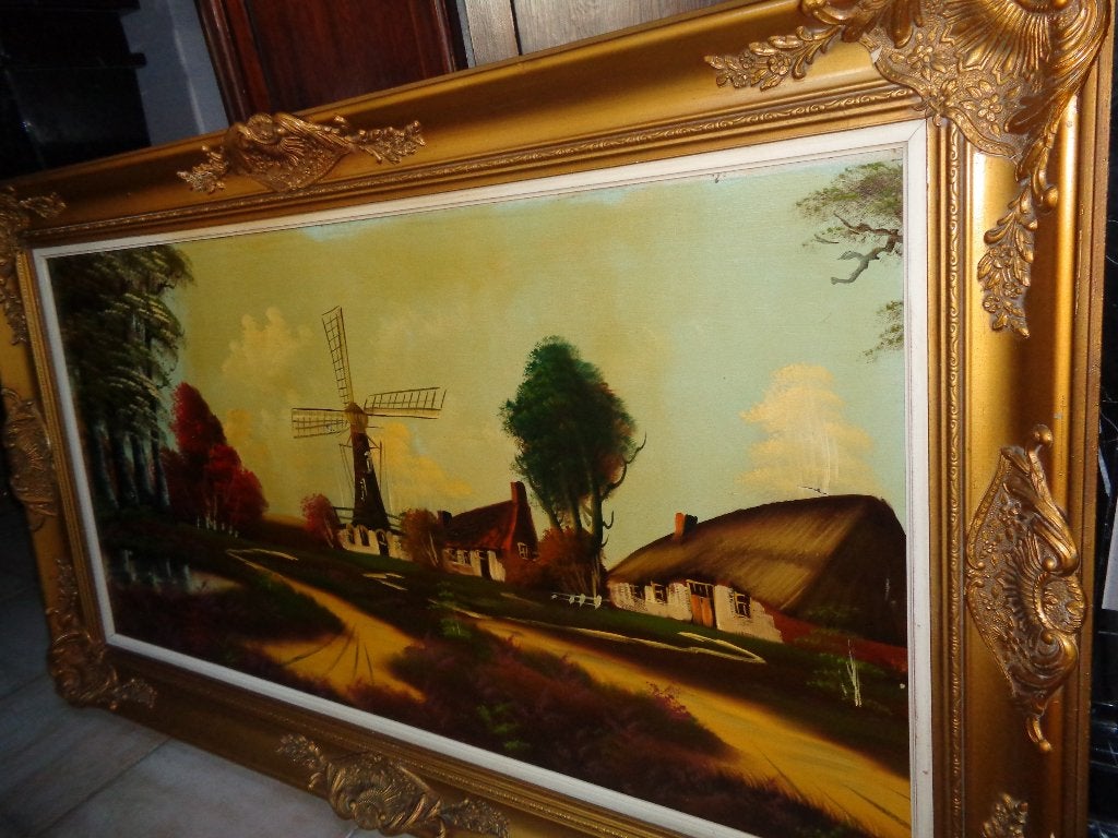*Belle grande peinture signée avec un très beau cadre, Enlèvement, Cadre spécial, Toile