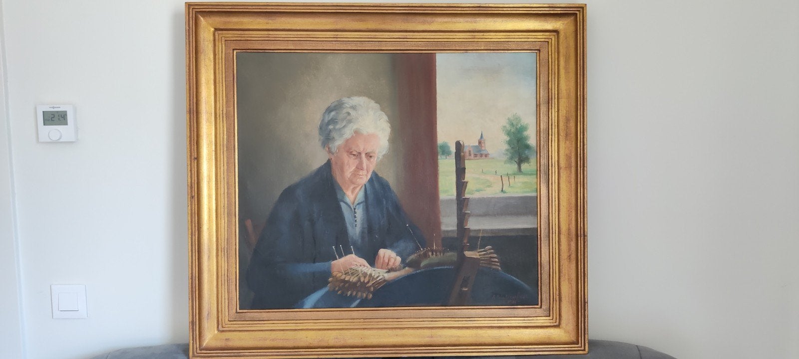 Portret 'Kantklosster' (88x78cm) - Alfons Waterschoot (1986), Ophalen, Bijzondere lijst, Doek, Portret of Personen