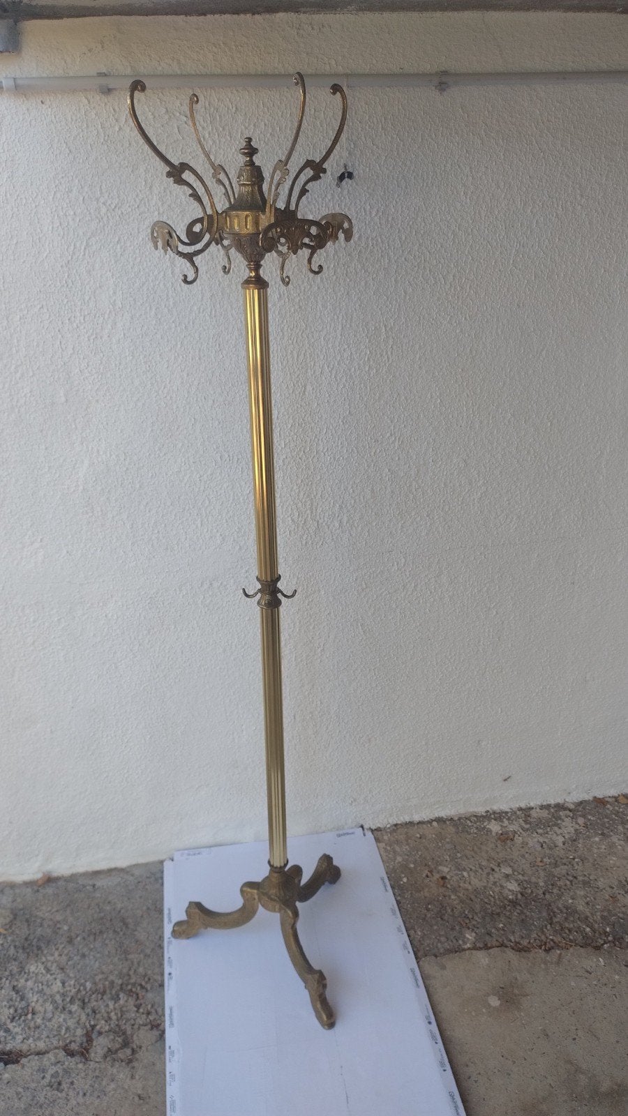 Porte-manteau Baroque en Laiton Antique + 3 Cintres d'Époque, Enlèvement, Utilisé, Portemanteau sur pied