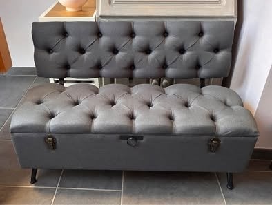 Banc coffre avec rangement - Tissu gris épais.Grande qualité, Maison & Meubles, Comme neuf, Enlèvement, Métal, Moins de 50 cm