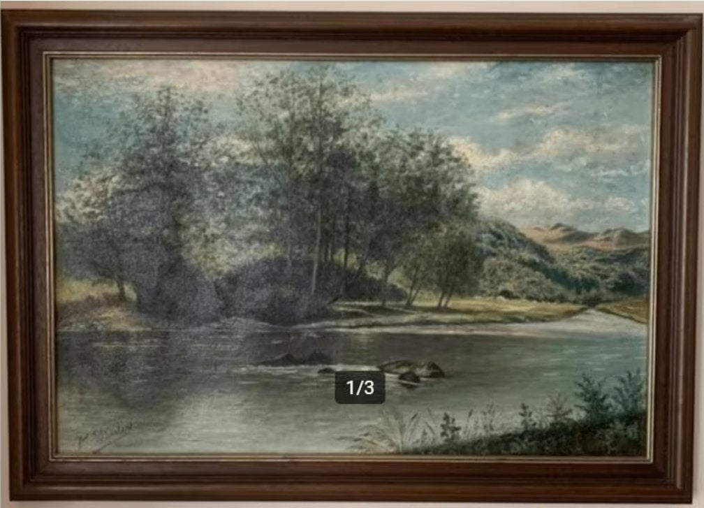 Olieverfschilderij 'Rivierlandschap' – Jos Mertens, Antiek en Kunst, Kunst | Schilderijen | Klassiek, Ophalen, Doek, Realistisch