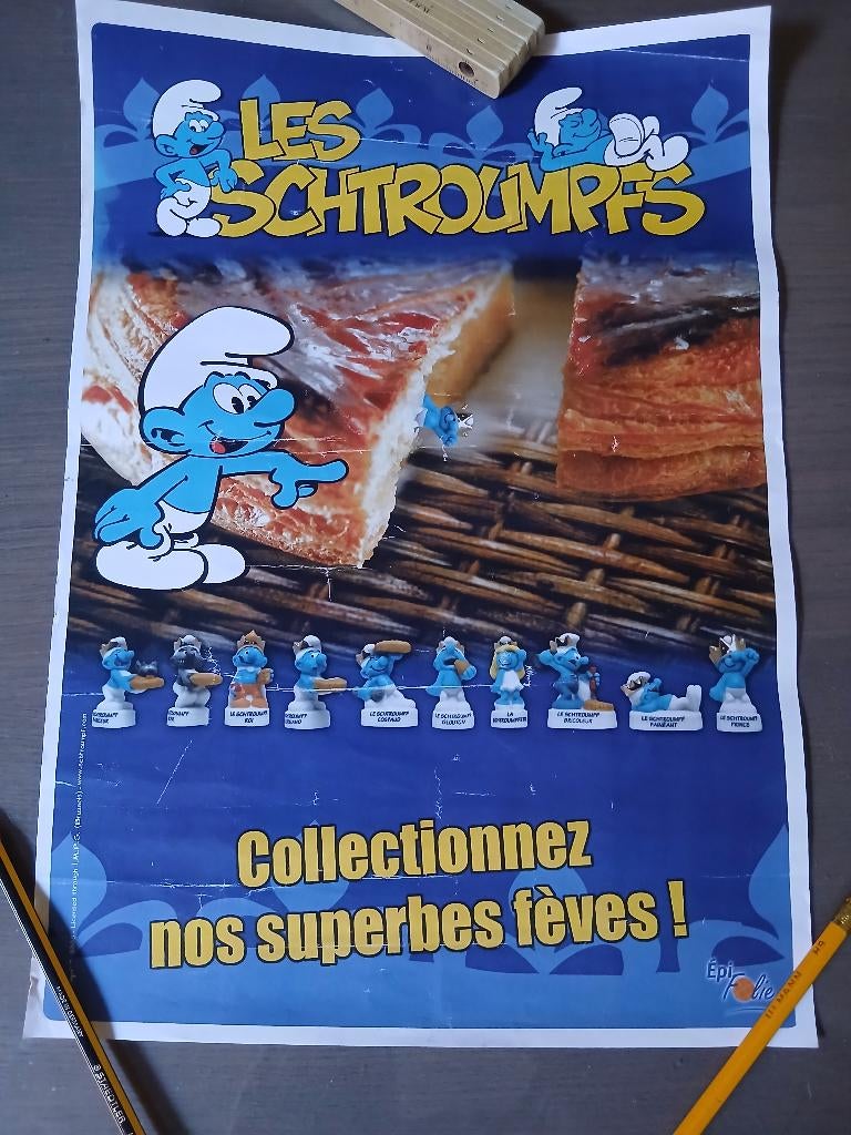 Affiche schtroumpf épiphanie Peyo Fèves, Collections, Schtroumpfs, Utilisé, Bande dessinée, Différents Schtroumpfs, Enlèvement ou Envoi