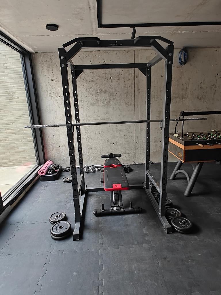 power rack + halterstang 220cm, Sport en Fitness, Ophalen, Benen, Krachtstation, Zo goed als nieuw