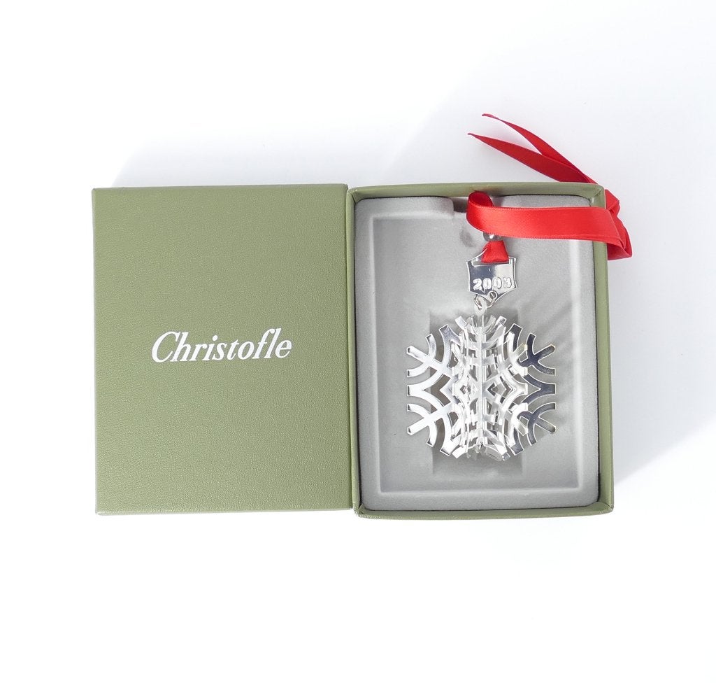 Christofle 2003 Sneeuwvlok Kerst ornament - in bewaardoos, Antiek en Kunst, Ophalen of Verzenden, Zilver