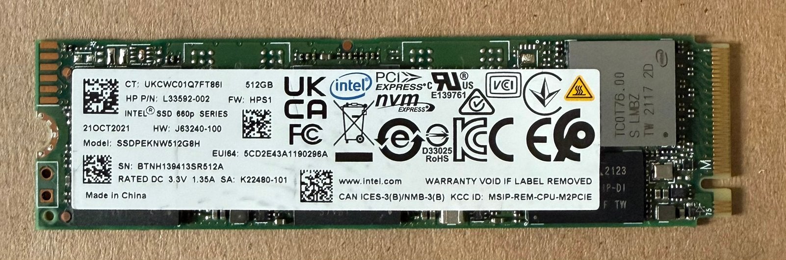 Ssd NVMe 512 gb, Computers en Software, RAM geheugen, Ophalen of Verzenden, Zo goed als nieuw