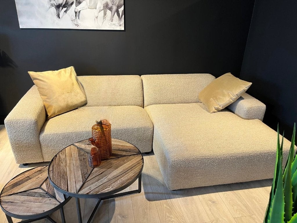 Hoekzetel bouclé / teddy-achtige stof in beige, Ophalen, Zo goed als nieuw, Stof