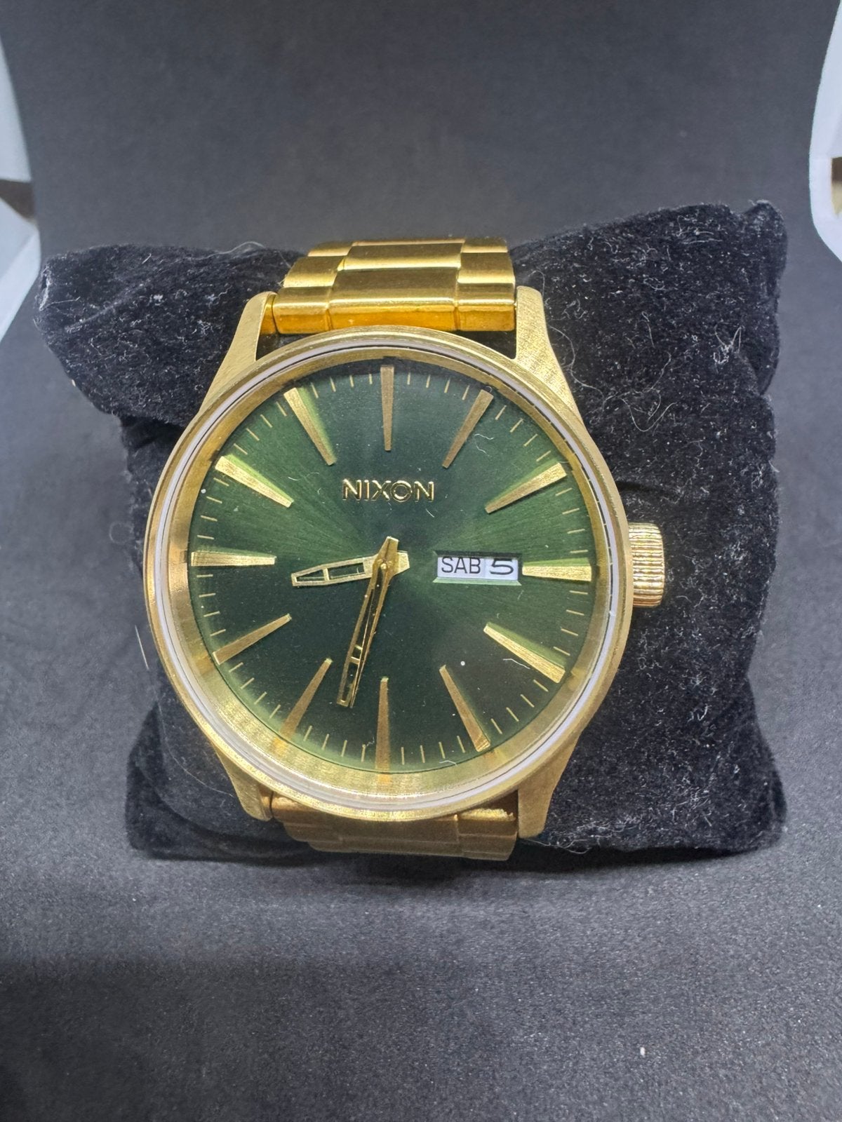 Nixon Sentry SS goud/groene Sunray-wijzerplaat, Handtassen en Accessoires, Horloges | Heren, Ophalen of Verzenden