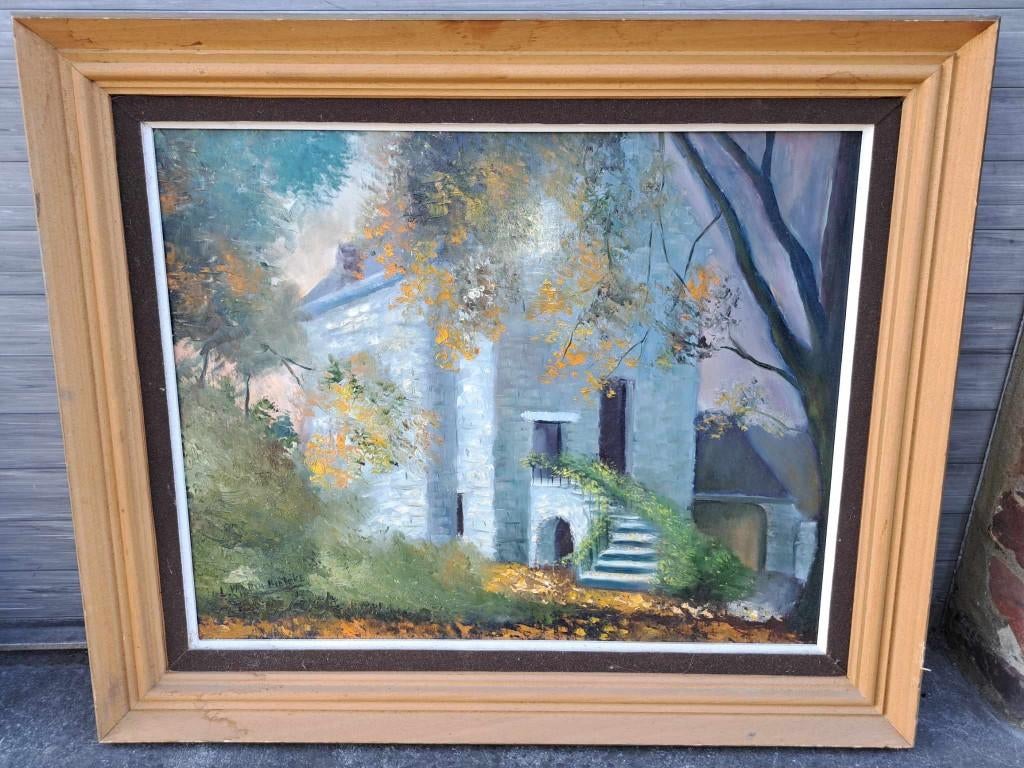 huile sur panneau maison signe Léon van den bulcke, Enlèvement ou Envoi
