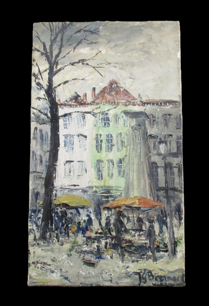 Jean-Guy Beernaert ( 1928 - 1998 ) Vrijdagmarkt Antwerpen, Ophalen of Verzenden