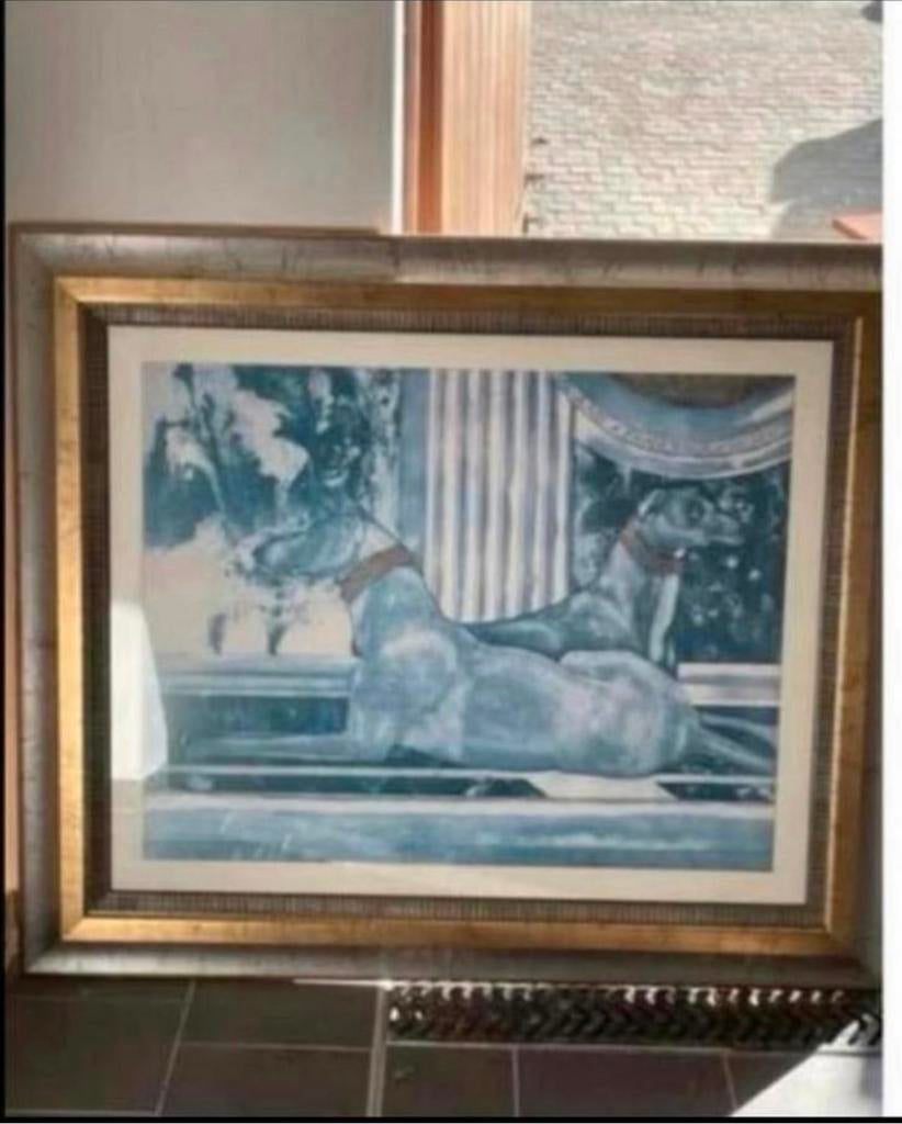 Ets/schilderij met windhonden, Antiek en Kunst, Ophalen