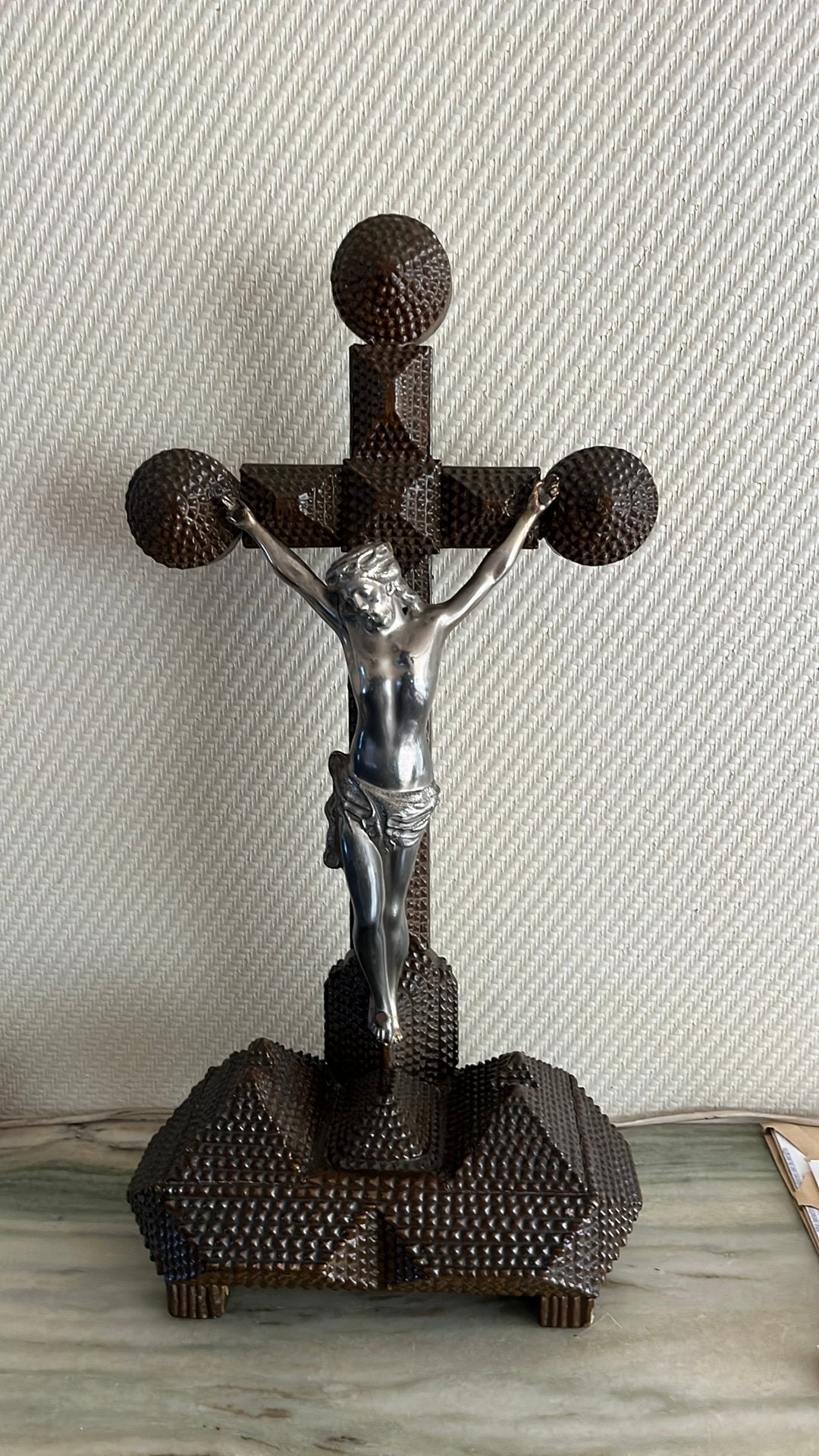 Antiek Tramp-Art Kruisbeeld rond 1900, Antiek en Kunst, Ophalen