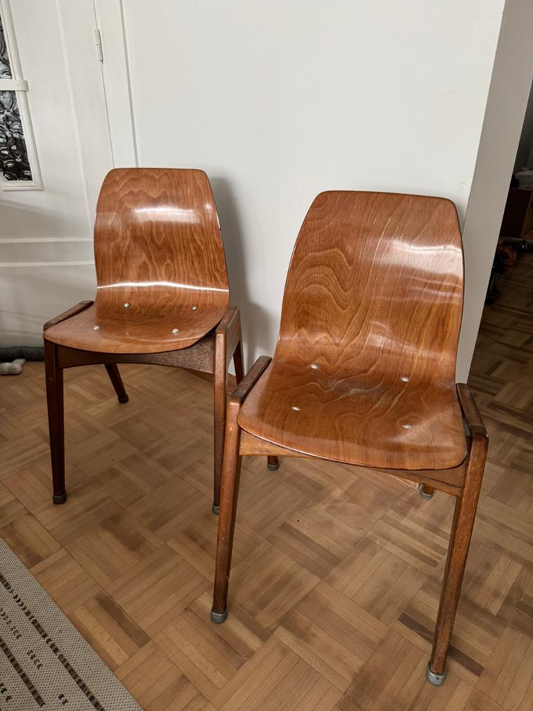 2 vintage stoelen - plywood - pagholz, Ophalen, Zo goed als nieuw