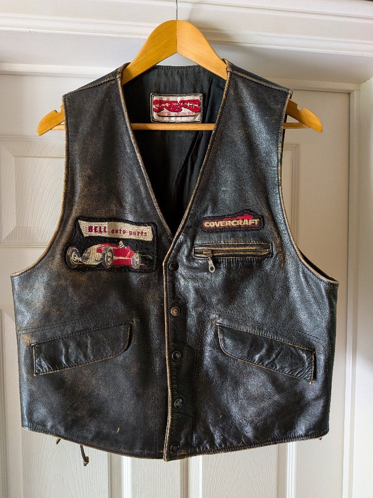 Vintage Skyjacker vest met racing patches, Motoren, Ophalen of Verzenden, Tweedehands, Heren, Jas | leer