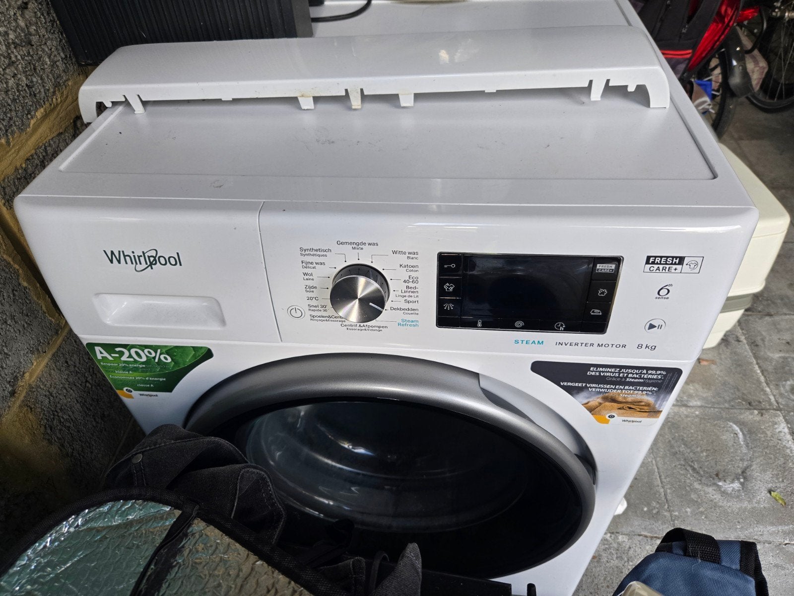 wasmachine en tafel frigo, 8 tot 10 kg, Ophalen, Zo goed als nieuw, Minder dan 85 cm