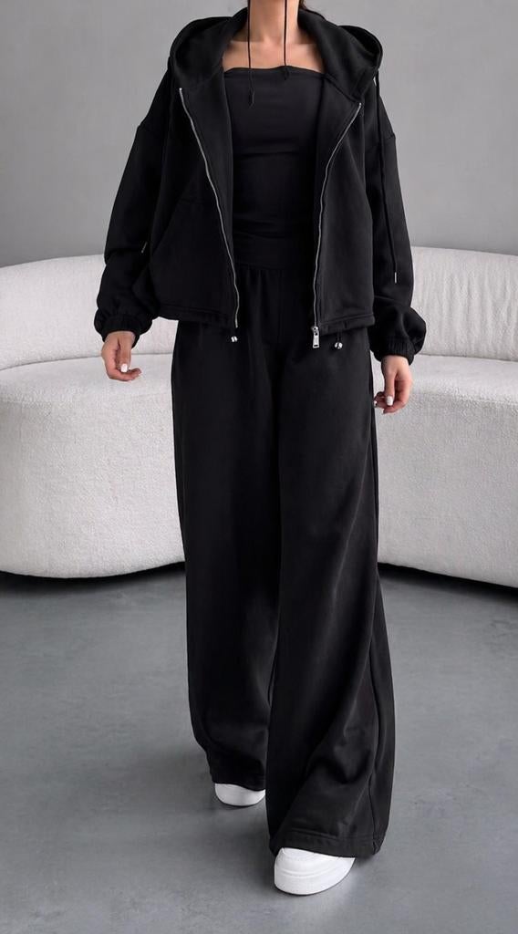 Nieuwe 3-delige set (broek + corset + hoodie)
 Maat EU 40, Maat 38/40 (M), Kostuum of Pak, Zwart, Awesome products