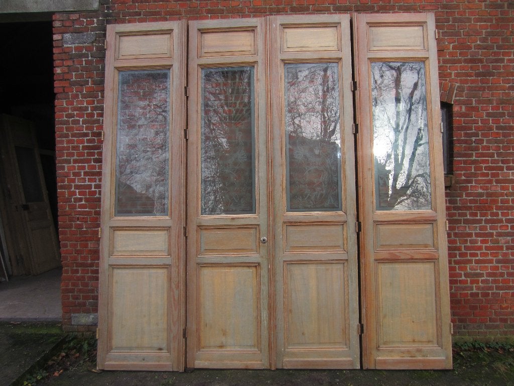 293hx280br Vierslag deuren set met prachtig ge-etst glas, Ophalen, Binnendeur, Zo goed als nieuw, Vouwdeur