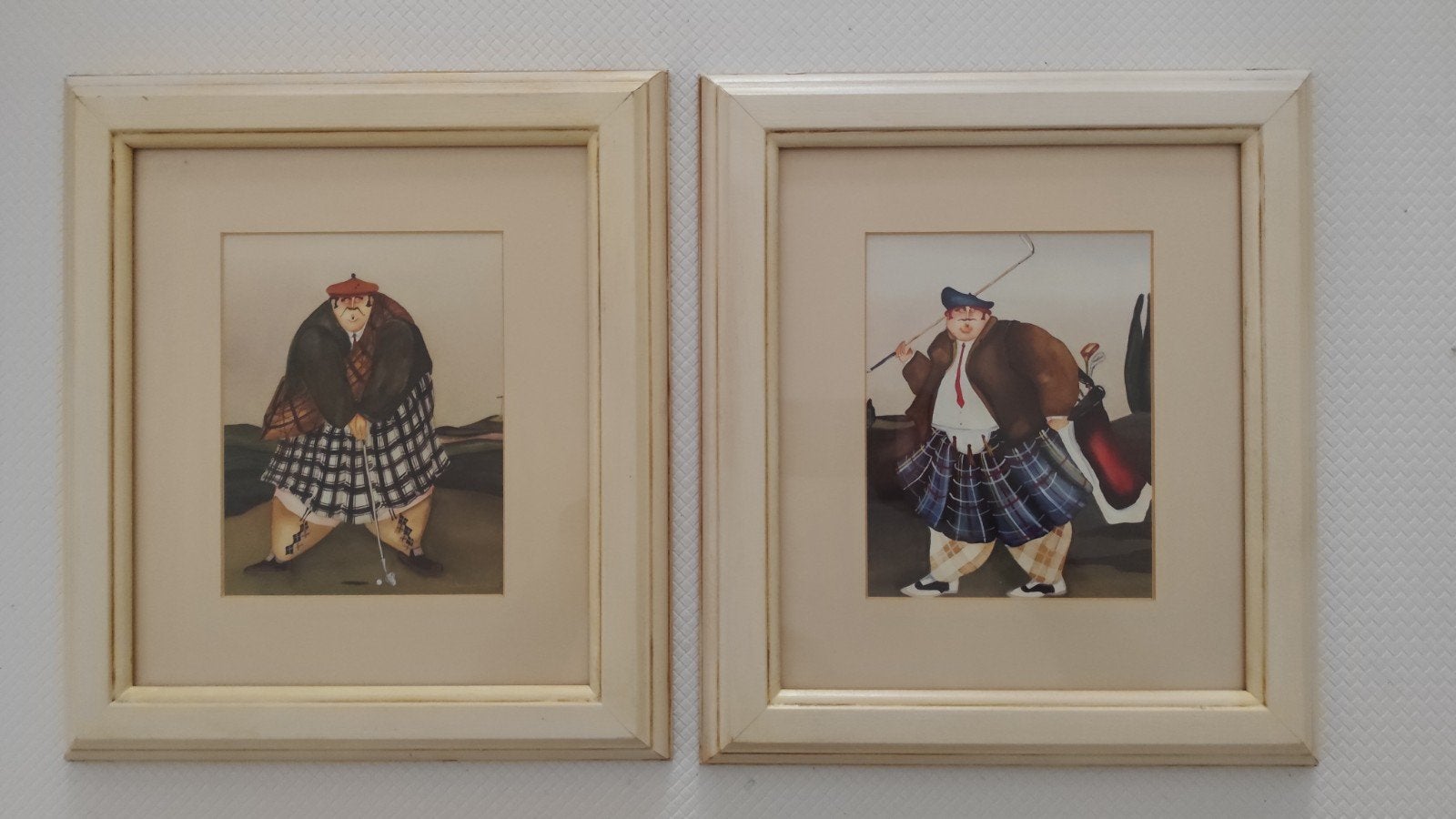 Jeniffer Garant: twee mooie schilderijen met thema Golf, Antiek en Kunst, Kunst | Litho's en Zeefdrukken, Ingelijst, Ophalen of Verzenden