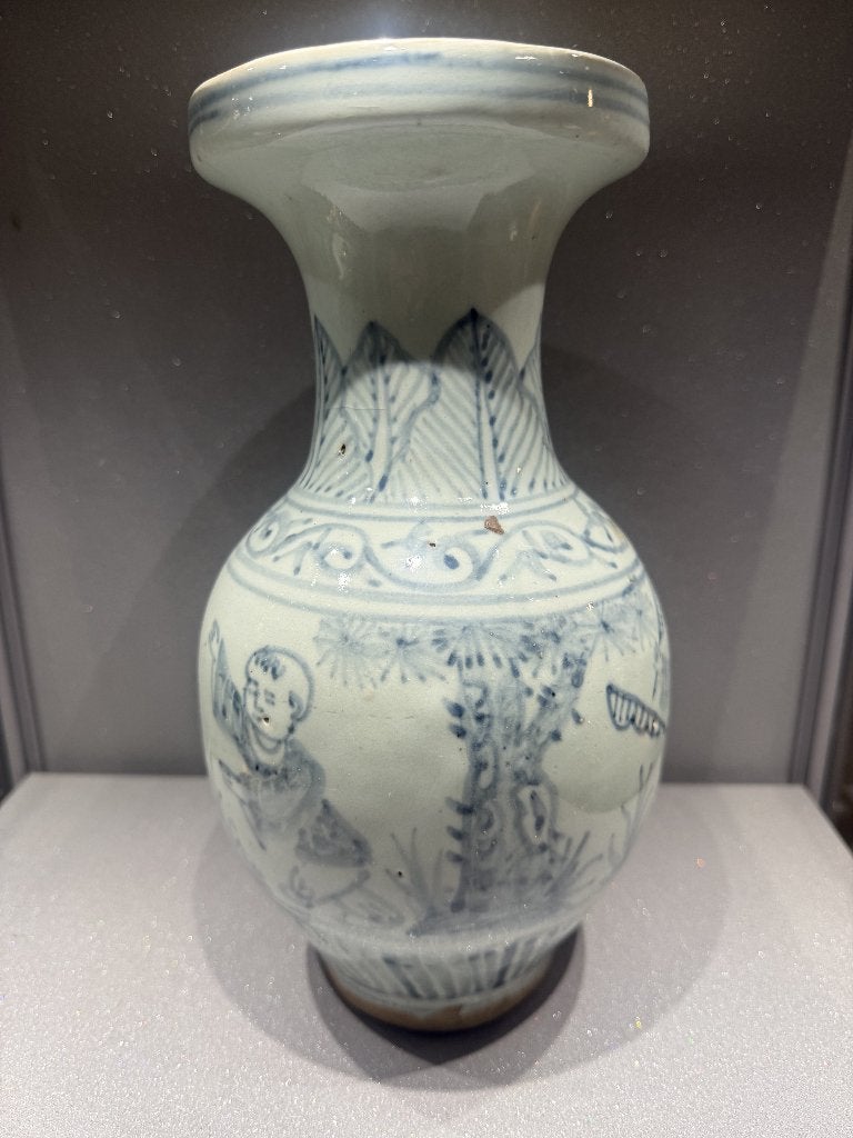 Antieke Chinese Blauwwitte Vaas met Kinderscène – Qing Stijl, Antiek en Kunst, Ophalen of Verzenden