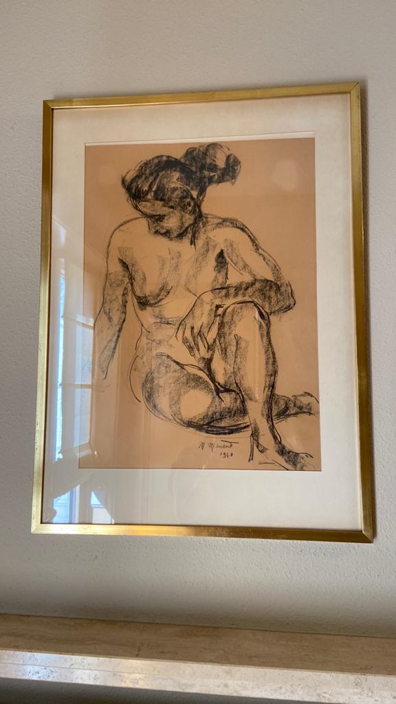 Kunstwerk tekening M.Mensart 1960 houtskool naaktmidel., Ophalen