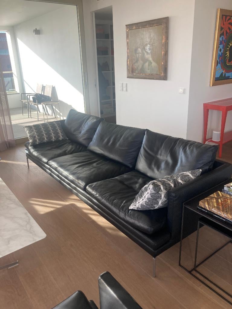 Canapé design trois places en cuir noir Zanotta William, 250 à 300 cm, Iconische design, Banc droit, Comme neuf