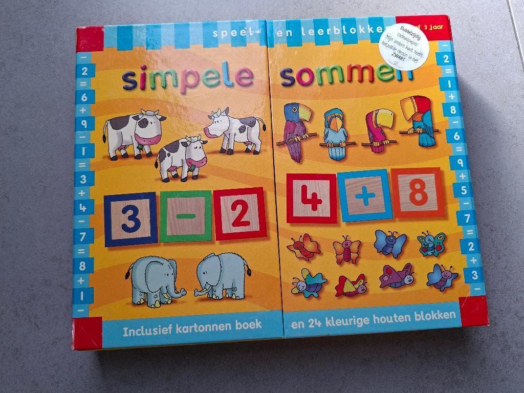 Simpele sommen met boekje en houten blokjes, Enlèvement ou Envoi, Comme neuf, Construction