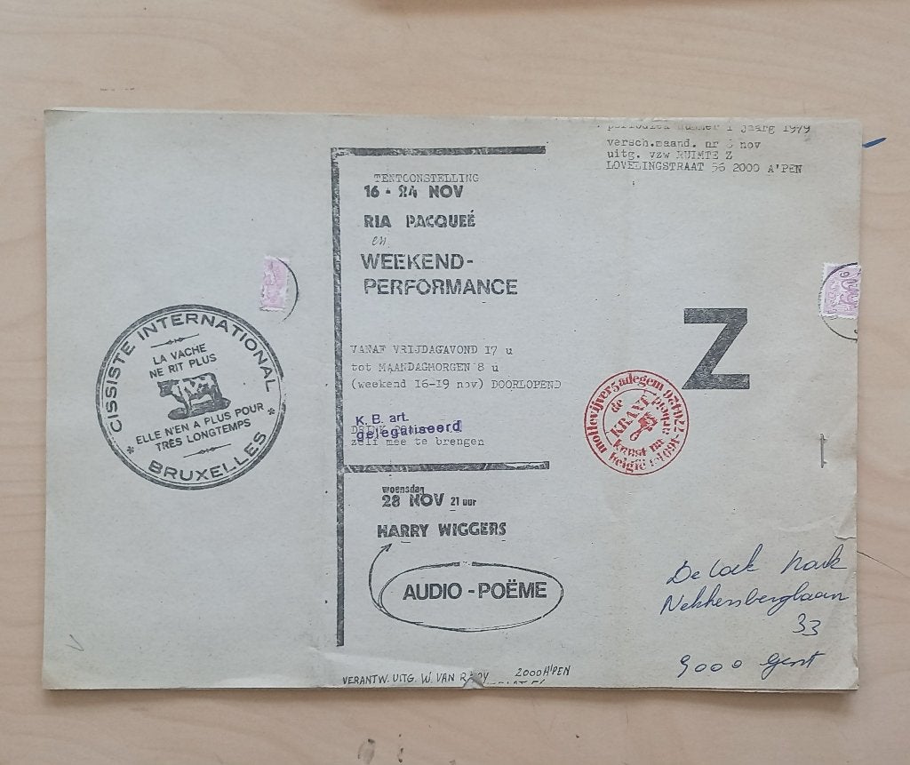 Ruimte Z Stempelnummer Wout Vercammen Guillaume Bijl 1979, Boeken, Kunst en Cultuur | Beeldend, Verzenden