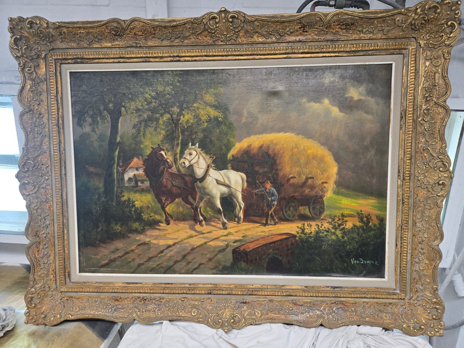 Schilderij van Van Damme, Antiek en Kunst, Ophalen, Doek, Dieren, Handgeschilderd