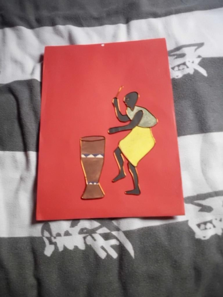 schildering op papier met koper omtrek, Antiek en Kunst, Ophalen of Verzenden