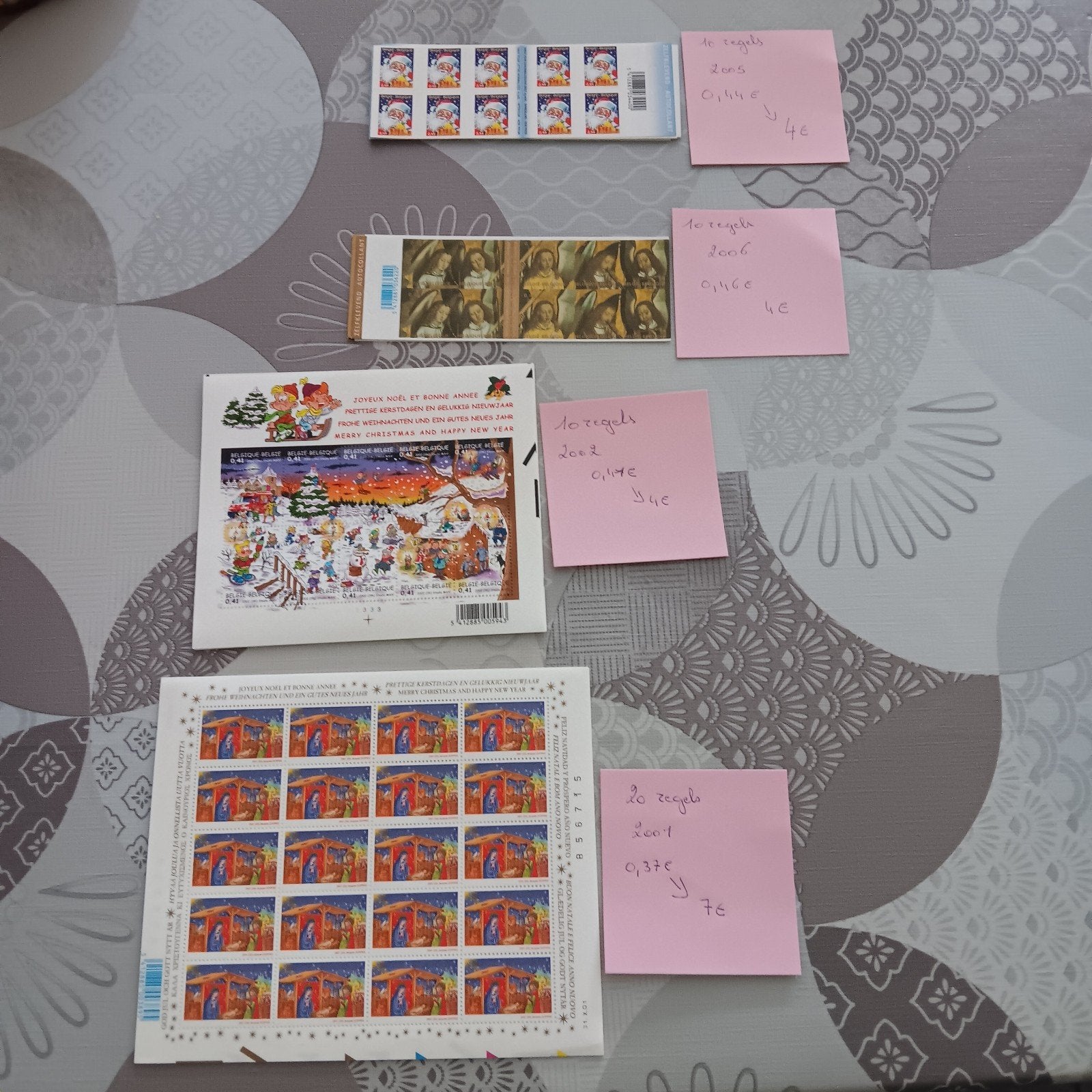 Belgische kerstzegel velletjes genoteerd euro cent, Ophalen of Verzenden