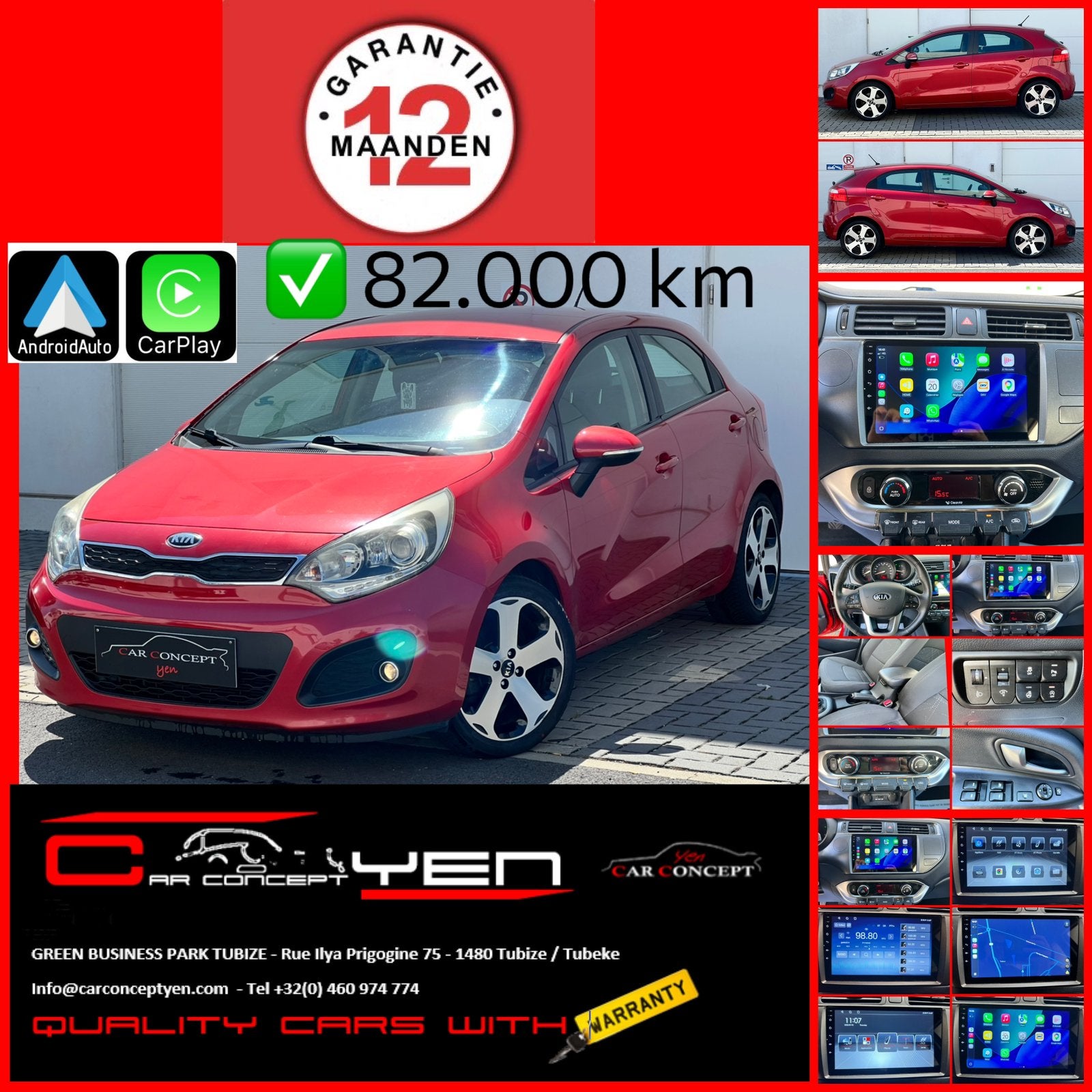 Kia Rio 1.2i*Carplay*Airco*Bluetooth*12M Garantie*1Propriet, Autos, Kia, Entreprise, Rio, ABS, Airbags, Air conditionné, Alarme