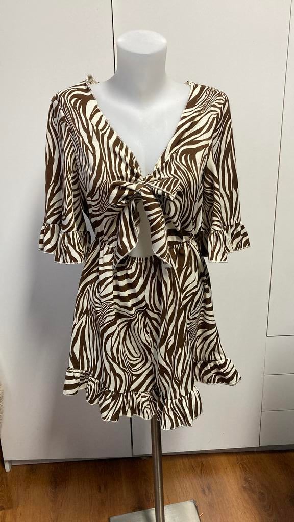 Jumpsuit met ruches M, Kleding | Dames, Jumpsuits, Ophalen of Verzenden, Zo goed als nieuw, Maat 38/40 (M), Bruin