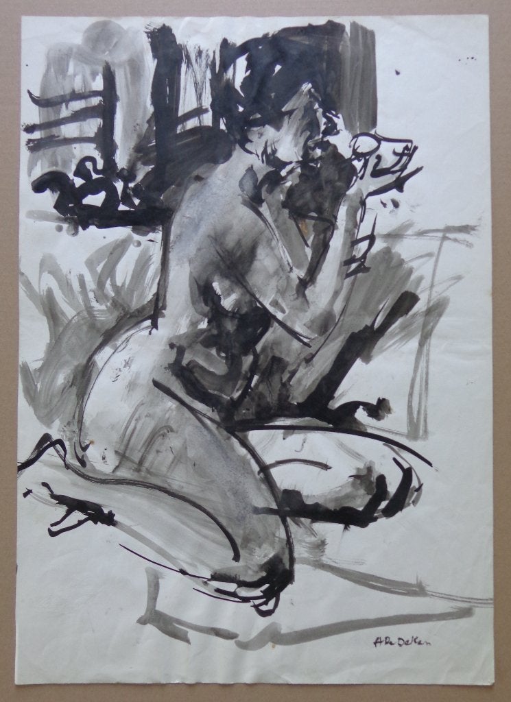 ALBERT DE DEKEN / NAAKT MODEL / ORIGINEEL WERK / 59x42cm, Enlèvement ou Envoi, Signé