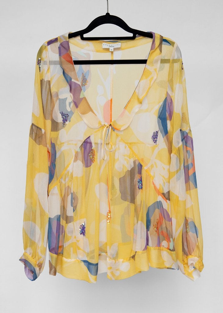 Blouse en soie translucide signée Essentiel, Neuf, Taille 36 (S), Essentiel Antwerp, Jaune