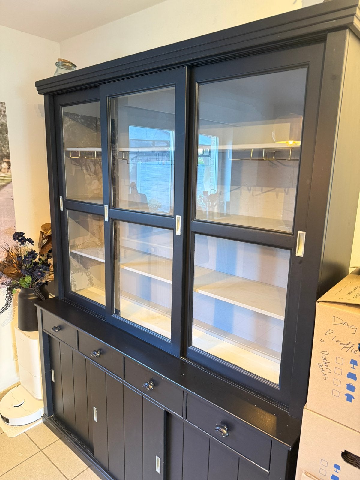 Zwarte buffetkast 212x162 - Stijlvol en ruim, Huis en Inrichting, Kasten | Buffetkasten, Gebruikt, 200 cm of meer, 150 tot 200 cm