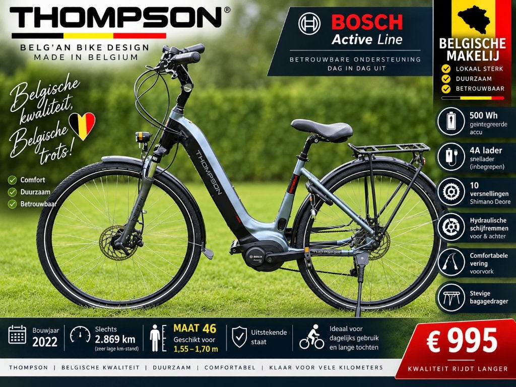 Thompson E-bike 2022 | 500Wh | 2.869 km | Maat 46, Minder dan 47 cm, Ophalen, Zo goed als nieuw, 50 km per accu of meer